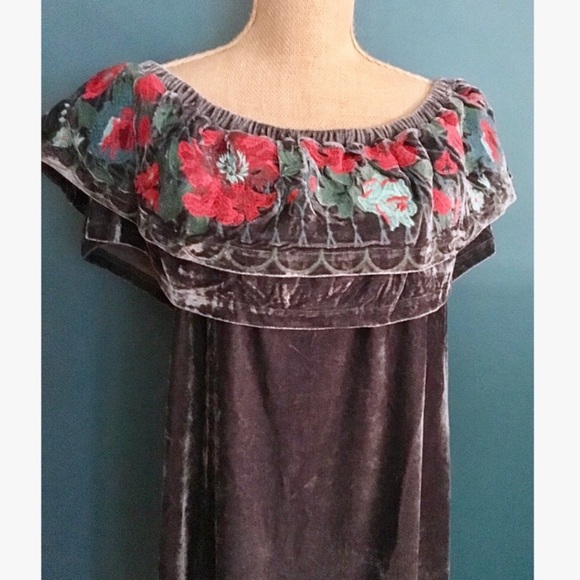 2 LEFT Navy Crushed Velvet Floral Dress - Picture 3 of 8